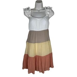 Mine ruffled tiered color block sundress crinkled Rayon blend Mini Womens Sz M